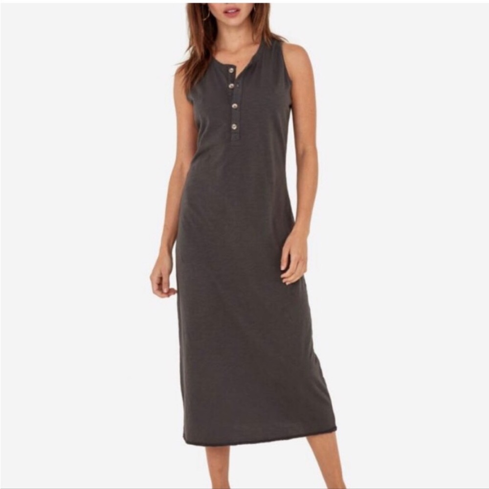 Mate the Label Avery Henley Midi Dress Gray Large